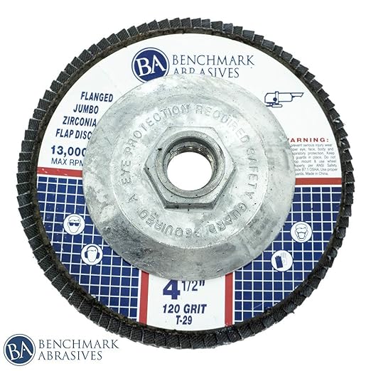 Benchmark Abrasives 4.5" x 5/8"-11 Premium High Density Jumbo Zirconia Type 29 Flap Discs 4 1/2 for Angle Grinder, Sanding Discs, Finishing - Grinding Wheels 4 1/2 Inch (10 Pack) - 120 Grit
