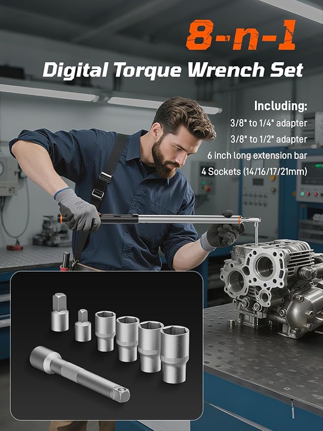 Fanwiike 1/2" Drive Digital Torque Wrench, 12.54-250.8 Ft.lb /17-340 Nm, Foot Pound Torque Wrench Electronic with Buzzer & LCD Indicator, Torque Wrench Set for Cars Automotive, 짹2% Accuracy