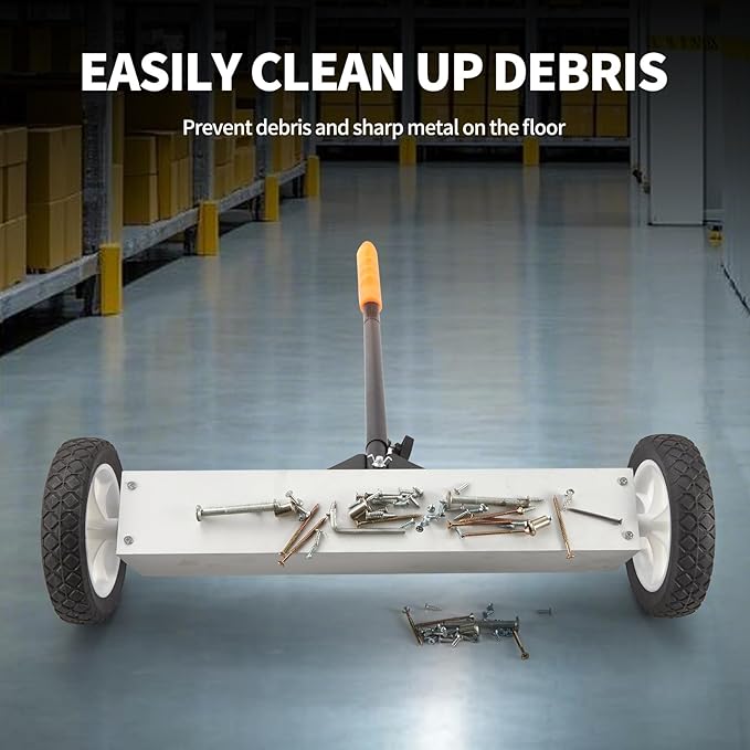 HARDK 18'' Heavy-Duty Rolling Magnetic Sweeper with Wheels, Telescoping Handle,Large Push-Type Magnet Pickup Sweeper with release - 35Lbs for Workshop, Yard, Lawn, Garage, Floor, Nails,Screws