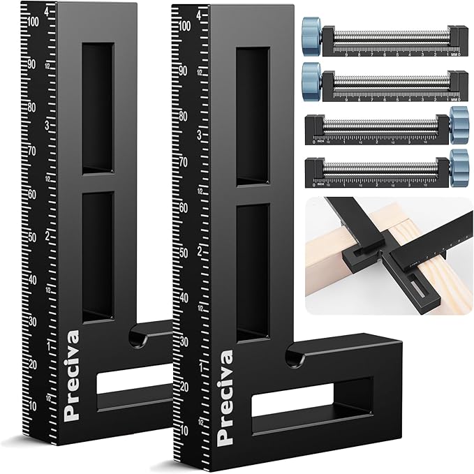 Preciva Corner Clamps for Woodworking, 90 Degree Positioning Squares with 4 C-Clamps, High-Strength Aluminum Alloy for Perfect Right Angle on Cabinets, Frames, Drawers (black-1)