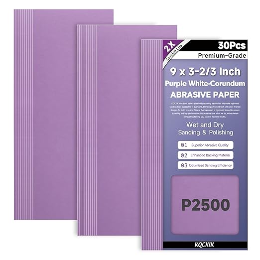 30-Sheet Premium White Corundum 2500 Grit Sandpaper, 9 x 3-2/3 Inch Wet Dry Abrasive Sheets for Wood Metal Automotive Fine Sanding and Polishing