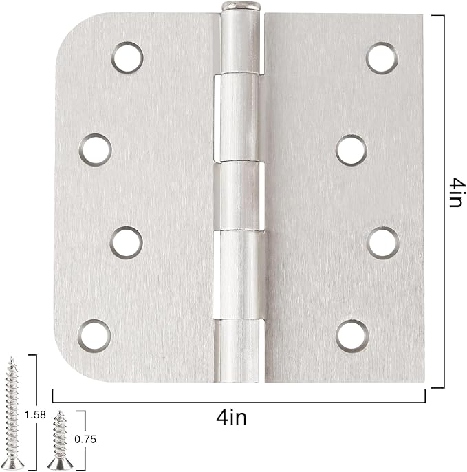 12 Pack Black Door Hinges 4 Inch Interior Hinge Satin Nickel Door Hinges 4 Inch Square Rounded 5/8" Radius Corner Hinge for Doors Reversible Full Mortise Combination Doors Hardware