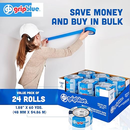 Blue Painters Tape 2 Inch Wide, Bulk - 24 Rolls Masking Tape, ?쏱rofessional-Grade??- Yields Exact Lines on Walls & Trim, Multi-Surface, Residue-Free, Easy Removal ?밒ndoor & Outdoor Use, 1.88in x 60yds