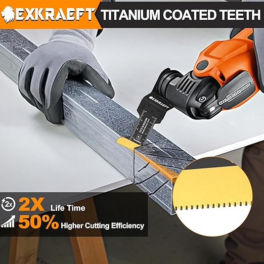 55PCS Curved-Edge Multitool Blades, Titanium Oscillating Tool Blade for Metal, Wood, Plastic, Professional Universal Oscillating Saw Blades Fit Dewalt Milwaukee Ryobi Rockwell Fein
