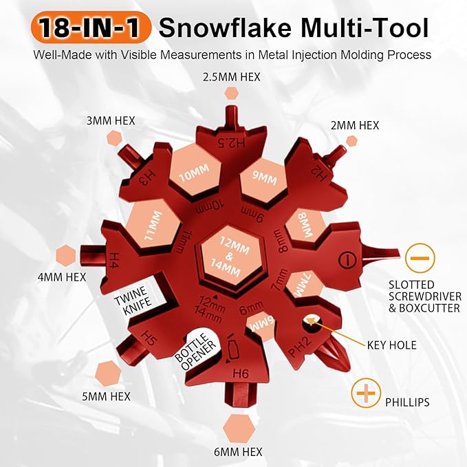 Vickay 18 in 1 Snowflake Multi Tool, Phillips Flat Screwdriver Kit/Wrench/Bottle Opener, EDC Camping Gear, Gifts for Men (Red)
