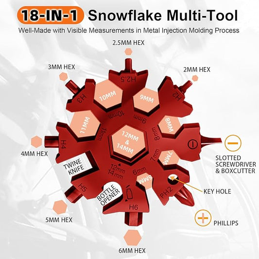Vickay 18 in 1 Snowflake Multi Tool, Phillips Flat Screwdriver Kit/Wrench/Bottle Opener, EDC Camping Gear, Gifts for Men (Red)