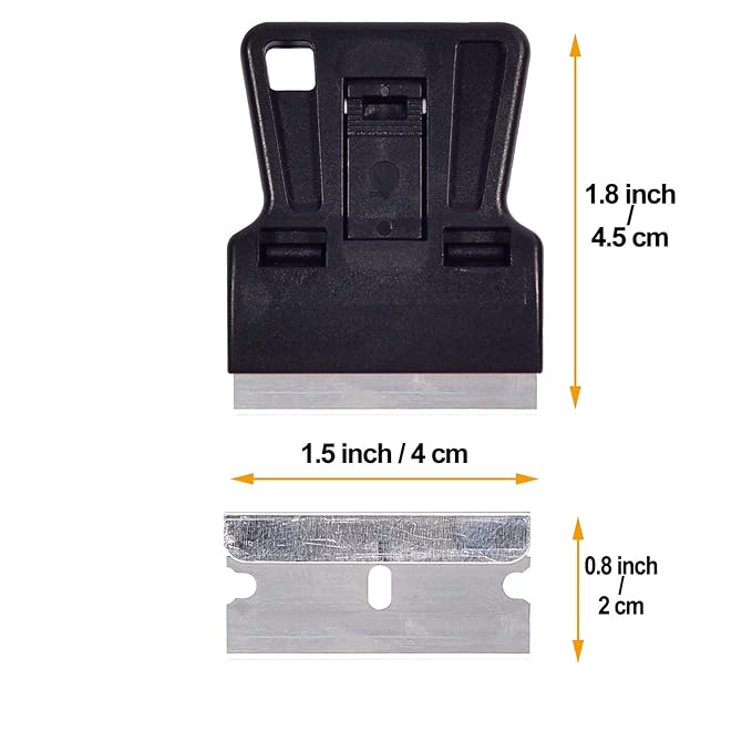 Portable 1.5inch Mini Metal Razor Scraper with 10 Carbon Razor Blades, Putty Knife Set Removing Glue, Stain, Vinyl, Labels, Stickers, Decals, Pack of 2