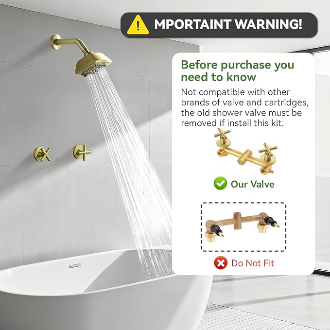 2 Handle Shower Faucet Set 6-Spray Shower Head and Handle Set Shower Trim Kit with Rough-in Valve Bathroom Shower Faucet Valve Trim Kit Brushed Gold