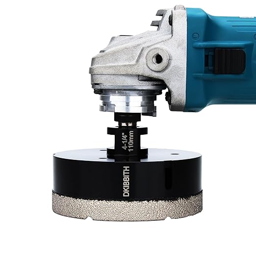 DKIBBITH 4-1/4 in Dry Diamond Core Drill Bit, Tile Hole Saw for Ceramic Porcelain Granite Quartz Marble Tiles Stone Brick Glass Block with 5/8-11 Thread Fit Angle Grinders, 110mm Black
