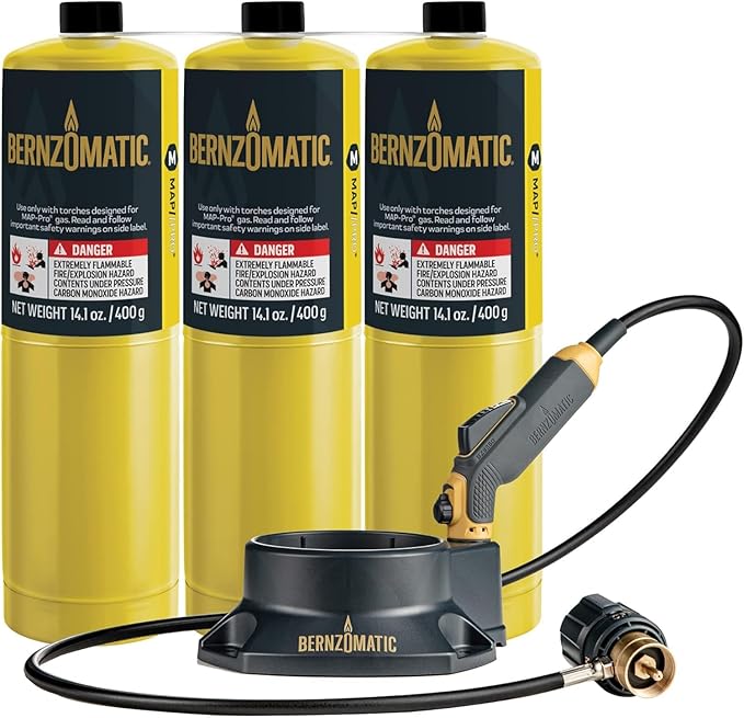 Bernzomatic FirePoint Creator Tool, Precision Flame Hand Torch for use with Bernzomatic MAP-Pro or Propane Fuel (Firepoint Tool + 3 MAP Pro Cylinders)