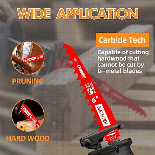 5 Pack 6 Inch 3 Tpi Carbide Reciprocating Saw Blades for Wood Cutting and Tree Trimming, Pruning Sawzall Blades with Carbide Tipped Teeth for Longer Life and Faster Cutting Speed