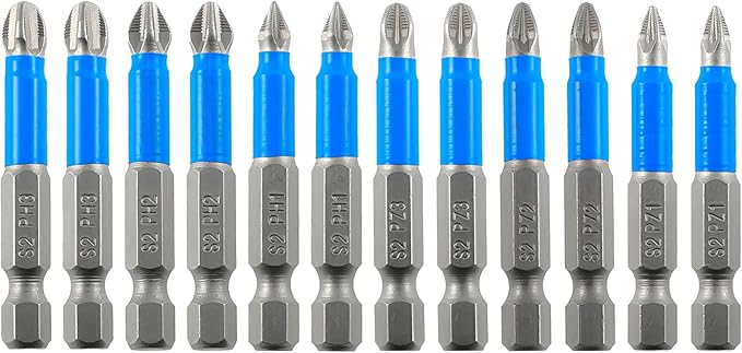 Anti Slip Phillips Cross Slot Pozidriv Screwdriver Bit Set 12PCS 1/4 Inch Hex Shank 2 Inch/50 mm Length S2 Steel with Magnetic for Power Screwdriver Drill Impact Driver Tool Accessory