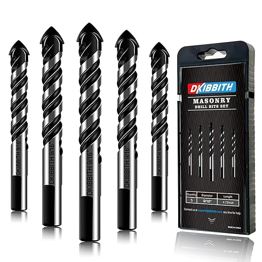 5-Piece 9/16??Masonry Drill Bits for Tile Glass Ceramic Wall Brick Stone Soft-Metal Wood,9/16 Inch Concrete Drill Bits Cement Drill Bit Set, 3-Flat Shank, YG8 Carbide Tungsten Steel Alloy Tip 14mm