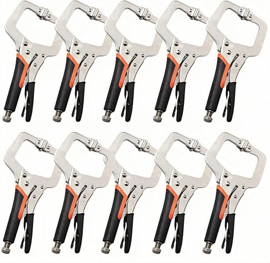 6 inch C Clamp Locking, 10Pcs Heavy Duty Welding Clamps Pliers Set Vise Grip Clamps with Swivel Pad for Electrician Maintenance, Wood Working, Welding and Craftsmen Home Workshop