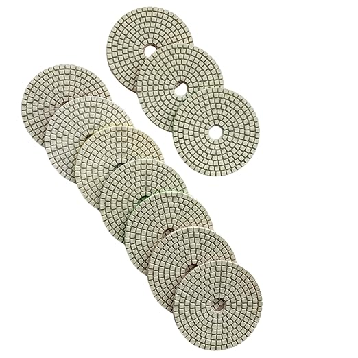 4" Wet Diamond Polishing Pads Set (50, 100, 200, 400, 800, 1500, 3000 Grit) - White Resin for Granite, Marble, Quartz, Engineered Stone