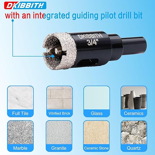 3/4" Diamond Hole-Saw Bits with Pilot Drill Bit - 2pc 3/4 inch Diamond Tipped Tile Hole Saws with Guiding Bit for Accurate Drilling, for Porcelain Tile Ceramic Pottery Granite Stone Glass Bottles 20mm