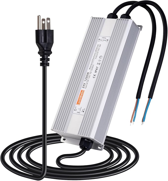 LED Driver 24V1200W Waterproof Power Supply AC 90-130V to DC 24V50A Low-Voltage Transformer IP67 Rated Converter Suitable for High-Power LED Lighting and Any 24V DC Equipment