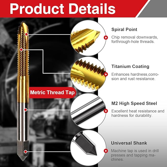 M6 x 1 Spiral Point Tap and 5.0mm Twist Drill Bit Set, HSS 6542 and M35 Cobalt Steel, for Drilling and Tapping Machine Screws on Stainless Steel, Alloy Steel