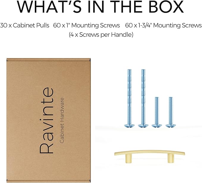 Ravinte 30 Pack | 5-3/16'' Curved Cabinet Pulls Brushed Brass Kitchen Drawer Pulls Arch Cabinet Handles 5-3/16?쒵ength, 3??Hole Center