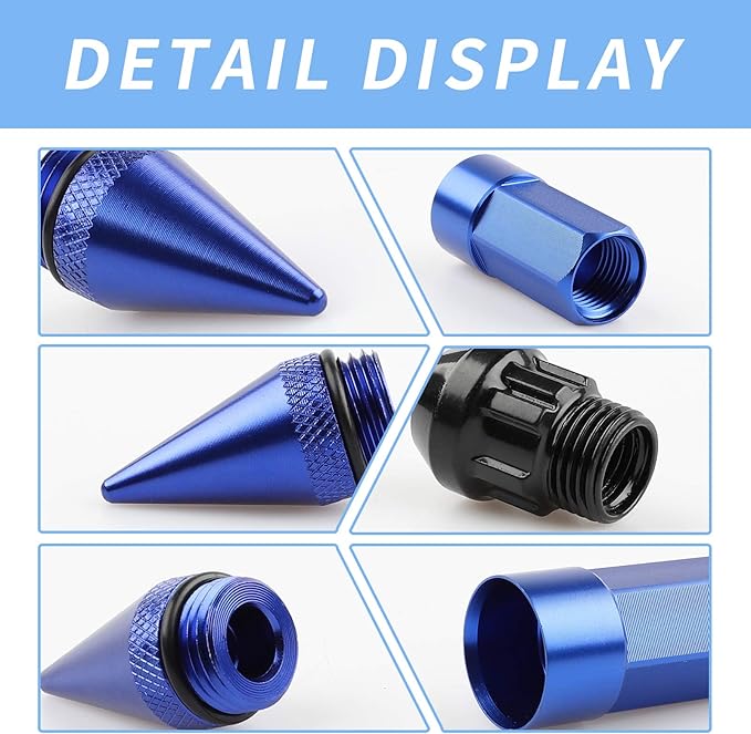 20Pcs Anti Theft Spikes Extended Tuner Wheel/Rims Lug Nuts with Wheel Locks M12X1.5+Socket (Blue)