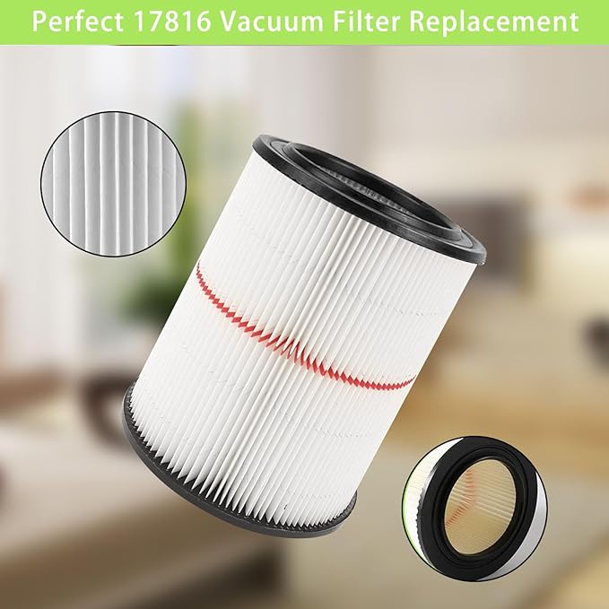 MZY LLC 2 Pack 17816 Filter for Craftsman Shop Vac Filter Cartridge Filter Replacement with 4 Pcs CMXZVBE38749 General Purpose Shop Vacuum Dust Collection Bags for 16 and 20 Gallon Shop Vacuums