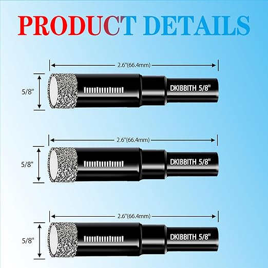 3-Pack 5/8" Diamond Core Drill Bits Set, 16mm Tile Drill bits for Ceramic Porcelain Marble Granite Tile Stone Glass Brick, Integrated Coolant for Fast Dry Drilling, Round Shank, with Storage Case