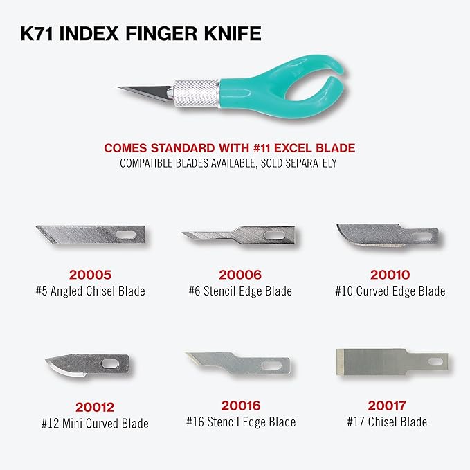 Excel Blades K71 Fingertip Craft Knife ??7-Inch Ergonomic Hobby Knife with Finger Loop ??Precision Cutting Tool for Paper, Vinyl, Foam, and Stencils ??Includes #11 Blade and Safety Cap ??Teal Green
