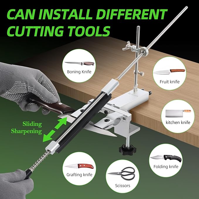 Professional Angle Knife Sharpener with 360째Rotating Dual Clamps,Quick G-Clamp Desktop Fixation,2 set Angle Adjustment Systems,Aluminum Body, Includes 4 Diamond Stones??for Kitchen & Outdoor Blades