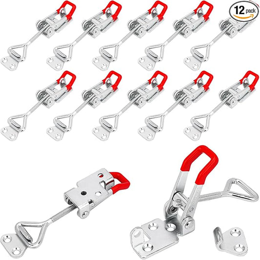 GENHAKON 12 Pack Toggle Latch Clamps, 4002 Duty U-hook Latches for Wood Boxes and Woodworking Craft, Adjustable Clamp with 485lbs Holding Capacity