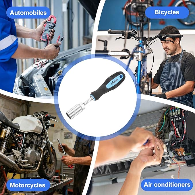 HARFINGTON Metric Nut Driver 16mm CR-V Non-Magnetic Detachable Tip Hollow Shafts Hex Socket Screwdriver with Anti-Slip Handle for Automobile Repair Bit Driver, Blue/Black