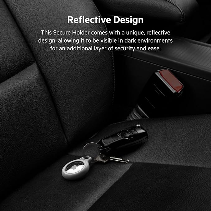 Belkin Apple AirTag Reflective Secure Holder With Key Ring - Apple AirTag Keychain - AirTag Holder - AirTag Keychain Accessories - Reflective & Scratch Resistant AirTag Case With Raised Edges - White