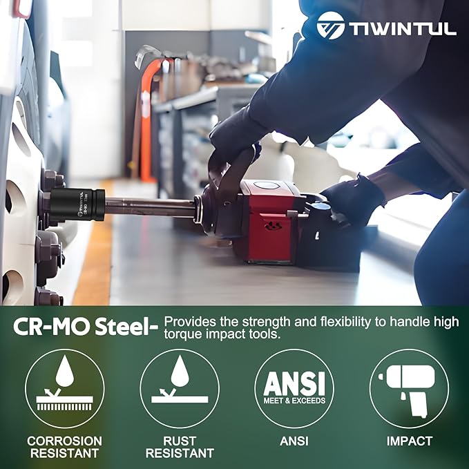 33mm Impact Socket 1" Drive, Deep 6 Point Design, CR-MO, ANSI Certified, Heavy Duty 33mm Socket 1 Inch Drive for Truck, Bus, Trailer & Farm Machinery Maintenance