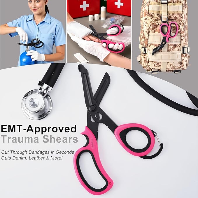 MEUUT 2 Pack Medical Scissors Trauma Shears with Carabiner design, 7.5" Fluoride Coated Non-stick Blades Bandage Scissor for Nurses, EMT, Household, outdoors