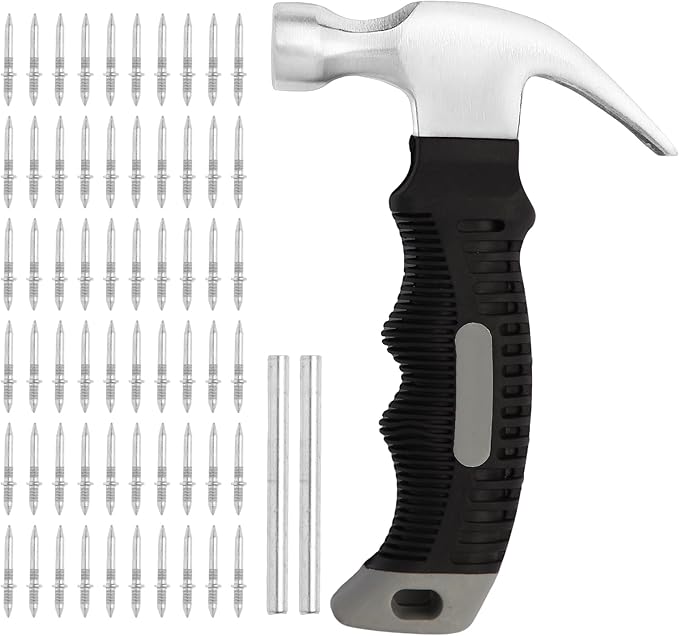 200 Pcs Double Head Skirting Nails with Mini Claw Hammer Set with 4 Tools - Invisible Seamless Baseboard Screws for Solid Wood Trim, Double-Sided Installation