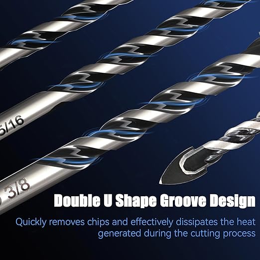Pro Edge 15PCS Masonry Drill Bit Set, 1/8" to 1/2" Concrete Drill Bits Set Industrial Strength Carbide Bit for Tile Glass Ceramic Brick Wall Wood Plastic Cement