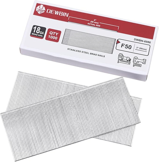 18 Gauge Stainless Steel Brad Nails, 1000 Counts 2-Inch 18GA Brad Nails, Nail Gun Nails for Pneumatic, Electric Brad Nailer Gun
