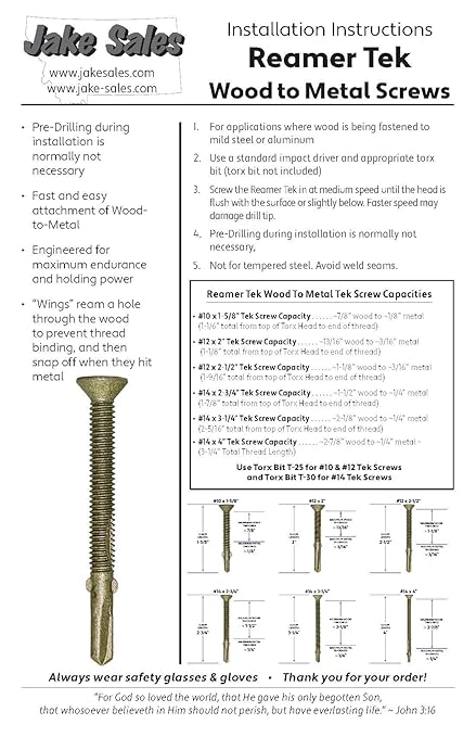 Jake Sales #12x2 Reamer Tek Torx/Star Head Self-Drilling Wood to Metal Screws - for Flatbeds, Trailers or Fastening Wood to Steel -T-30 Torx Screw Head (Full Box 2000 Screw Count)