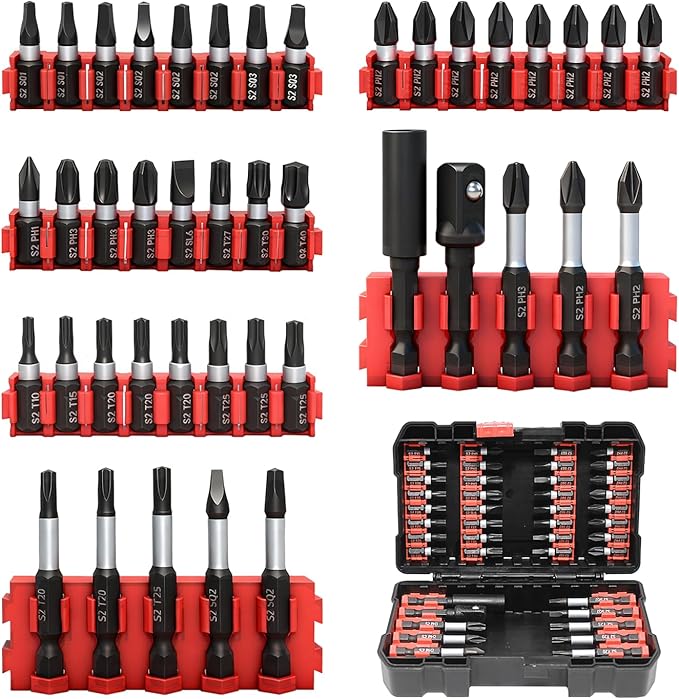 42-Piece Impact Screwdriver Bits Set with Phillips, Magnetic S2 Steel Phillips/Slotted/Square/Torx Insert Power Bits Tips, Impact Bit Holder with Black Storage Box Case