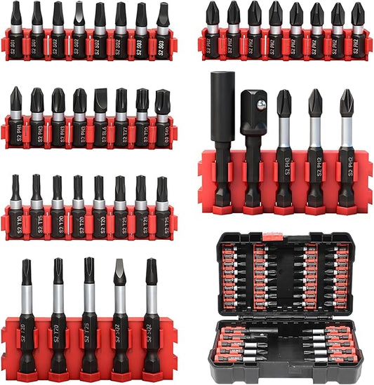 42-Piece Impact Screwdriver Bits Set with Phillips, Magnetic S2 Steel Phillips/Slotted/Square/Torx Insert Power Bits Tips, Impact Bit Holder with Black Storage Box Case
