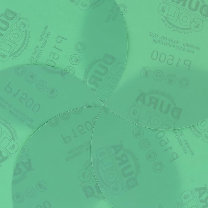 Dura-Gold Premium 6" Green Film PSA Sanding Discs - 1500 Grit (Box of 25) - Self Adhesive Stickyback Sandpaper for DA Sander, Detailing Finishing Cut Abrasive, Sand Automotive Paint Woodworking Wood