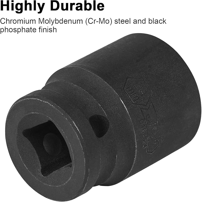 Jetech 1/2 Inch Drive 24mm Standard Impact Socket, Chrome Molybdenum Alloy Steel, 6-Point Design, Metric