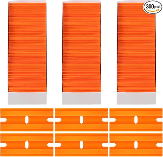 Honoson 300 Pieces Plastic Razor Blade Scraper Blades Plastic Scraper Tools Double Edge Razor Blades with a Tip Slot Edge Blades for Removing Decals, Stickers, Cleaning Window Glass (Orange)