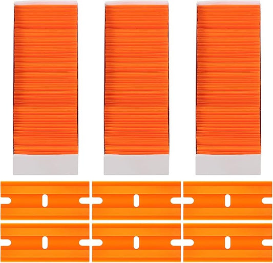 Honoson 600 Pieces Plastic Razor Blade Scraper Blades Plastic Scraper Tools Double Edge Razor Blades with a Tip Slot Edge Blades for Removing Decals, Stickers, Cleaning Window Glass (Orange)