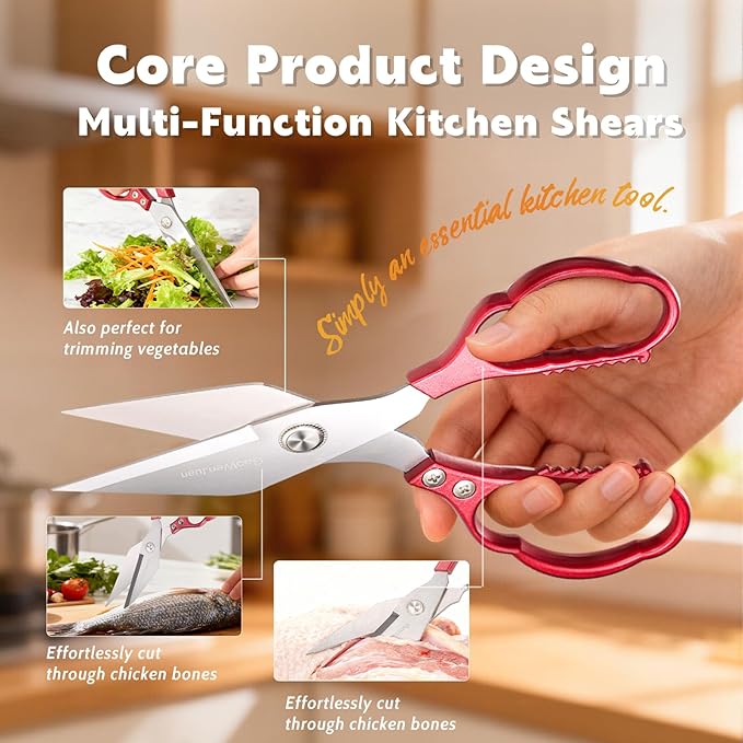 Kitchen Shears & kitchen* scissors All Purpose | kitchen gadgets-Heavy Duty Stainless Steel Meat Poultry Food Scissors, Dishwasher Safe for Home and Kitchen Essentials, Utensils, Gadgets, Accessories