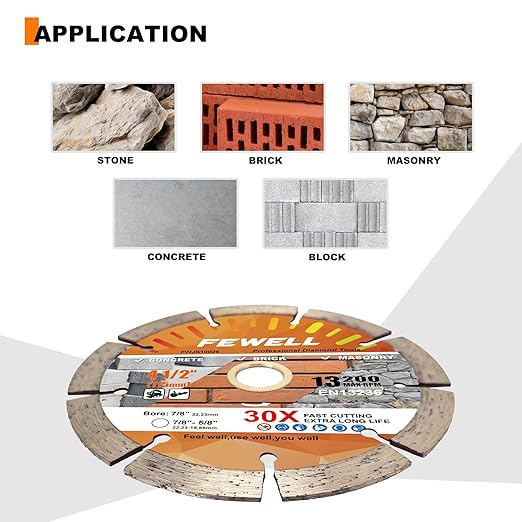 FEWELL 4 1/2 Inch Diamond Concrete Saw Blade,Segmented Concrete Blade for Angle Grinder Dry/Wet Cutting Masonry Brick Block Stone with 7/8"-5/8??Arbor