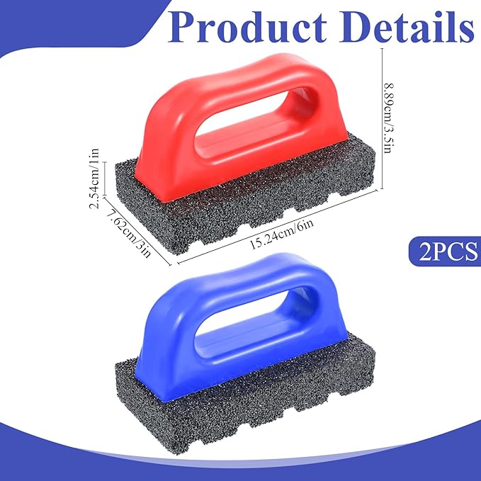 SHENLIU 2 Pcs Rub Brick with Handle Concrete 20 Grit Masonry Tools Smoothing Cleaning Removing Marks Tool Surface Concrete Tools (Red, Blue)