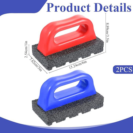 SHENLIU 2 Pcs Rub Brick with Handle Concrete 20 Grit Masonry Tools Smoothing Cleaning Removing Marks Tool Surface Concrete Tools (Red, Blue)
