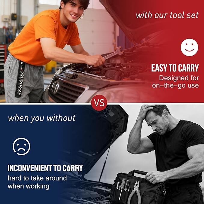 10PCS 1/4??Drive Standard Socket Set with Organizer Holder, Metric (4-13mm) 6 Point CR-V Steel Shallow Socket Set with Quick-Lock & Hanging Bracket for DIY, Repair & Mechanics