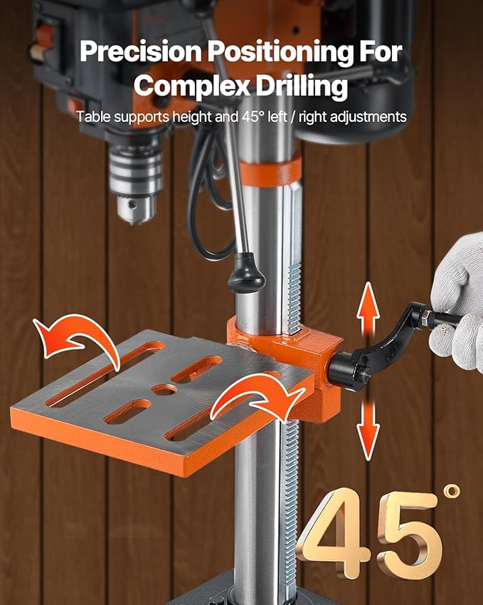 VEVOR Benchtop Drill Press, 3.2 Amp and 5-Speed Adjustable Drill Press with 10 in Swing, Cast Iron Frame, Worktable Tilts 0-45째, Ideal for Drilling Wood & Metal