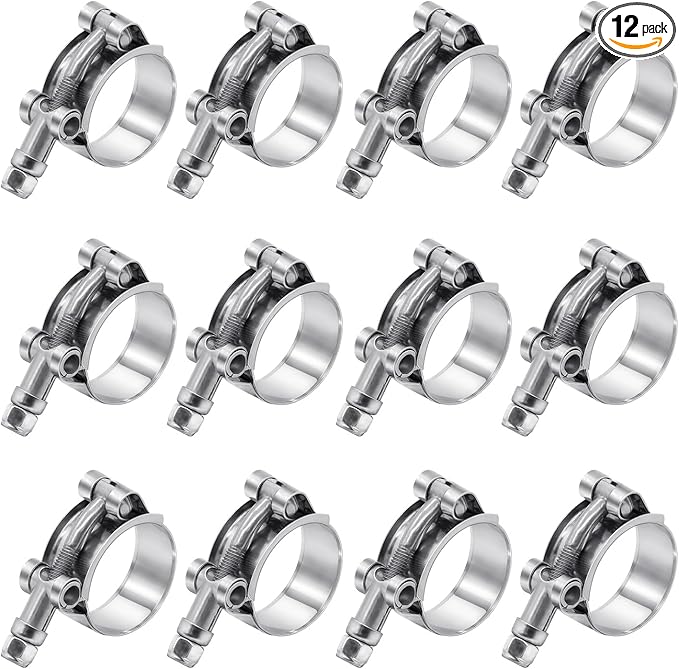 12 Pack 1.25 inch T-Bolt Hose Clamps, Stainless Steel_304 Working Range 41mm-46mm for 1.25" Hose ID, Turbo Intake Intercooler Clamp for Automotive